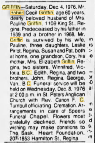 robert cecil griffin obit regina leader-post 6 december 1976.png